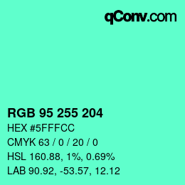 Color code: RGB 95 255 204 | qconv.com