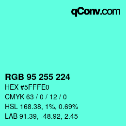 カラーコード: RGB 95 255 224 | qconv.com