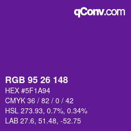 Color code: RGB 95 26 148 | qconv.com