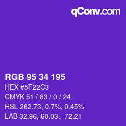 Color code: RGB 95 34 195 | qconv.com