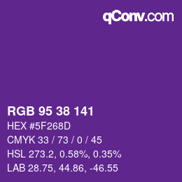 颜色代码: RGB 95 38 141 | qconv.com
