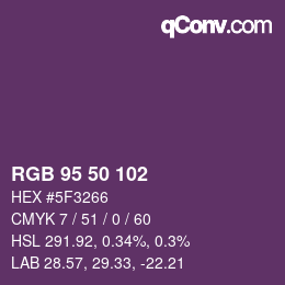 Color code: RGB 95 50 102 | qconv.com