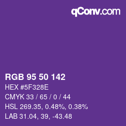 Color code: RGB 95 50 142 | qconv.com