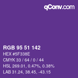 Color code: RGB 95 51 142 | qconv.com