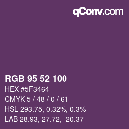 Color code: RGB 95 52 100 | qconv.com