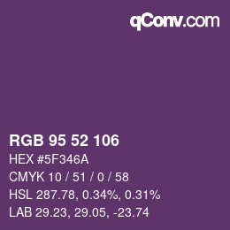 Color code: RGB 95 52 106 | qconv.com