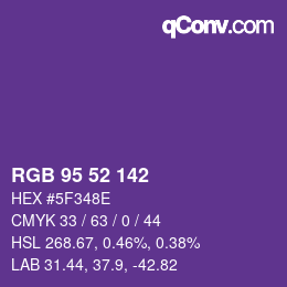 Color code: RGB 95 52 142 | qconv.com