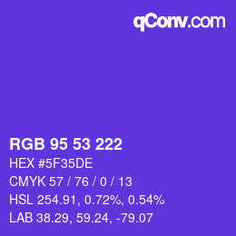 Color code: RGB 95 53 222 | qconv.com