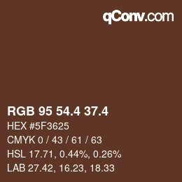 カラーコード: RGB 95 54.4 37.4 | qconv.com