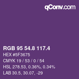 カラーコード: RGB 95 54.8 117.4 | qconv.com