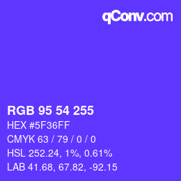 Color code: RGB 95 54 255 | qconv.com
