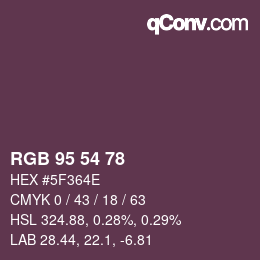 Color code: RGB 95 54 78 | qconv.com