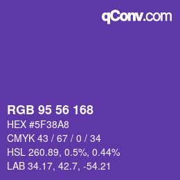 Color code: RGB 95 56 168 | qconv.com