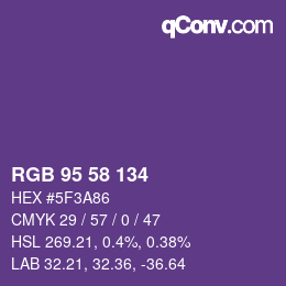 Color code: RGB 95 58 134 | qconv.com