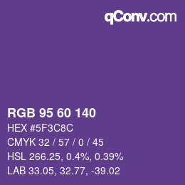 Color code: RGB 95 60 140 | qconv.com