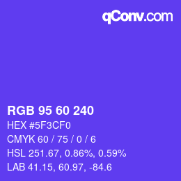 カラーコード: RGB 95 60 240 | qconv.com