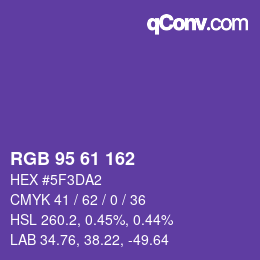 Color code: RGB 95 61 162 | qconv.com