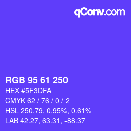 Color code: RGB 95 61 250 | qconv.com