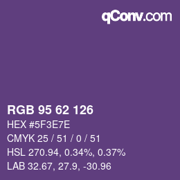 Color code: RGB 95 62 126 | qconv.com