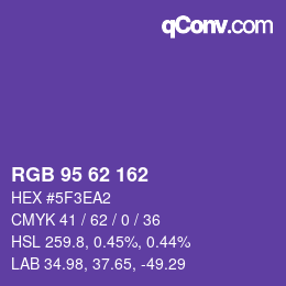 Color code: RGB 95 62 162 | qconv.com