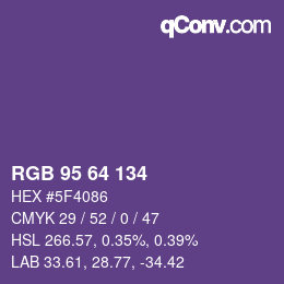 Color code: RGB 95 64 134 | qconv.com