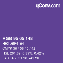 Color code: RGB 95 65 148 | qconv.com