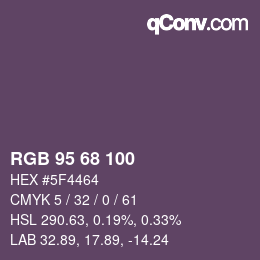 Color code: RGB 95 68 100 | qconv.com