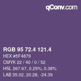 カラーコード: RGB 95 72.4 121.4 | qconv.com