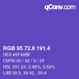 カラーコード: RGB 95 72.8 191.4 | qconv.com