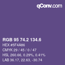 カラーコード: RGB 95 74.2 134.6 | qconv.com