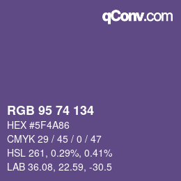 Color code: RGB 95 74 134 | qconv.com