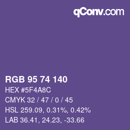 颜色代码: RGB 95 74 140 | qconv.com
