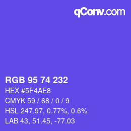 Color code: RGB 95 74 232 | qconv.com