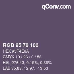 Color code: RGB 95 78 106 | qconv.com