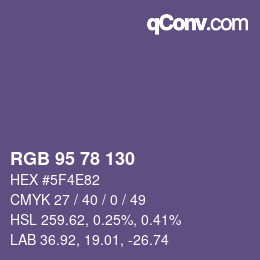 颜色代码: RGB 95 78 130 | qconv.com