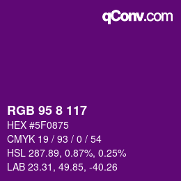 Color code: RGB 95 8 117 | qconv.com