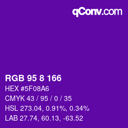 颜色代码: RGB 95 8 166 | qconv.com