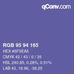Color code: RGB 95 94 165 | qconv.com