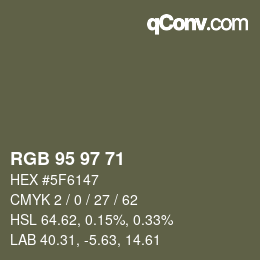 Color code: RGB 95 97 71 | qconv.com