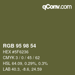Color code: RGB 95 98 54 | qconv.com