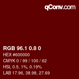 Color code: RGB 96.1 0.8 0 | qconv.com