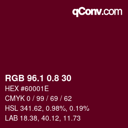 カラーコード: RGB 96.1 0.8 30 | qconv.com