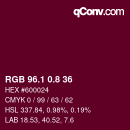 カラーコード: RGB 96.1 0.8 36 | qconv.com