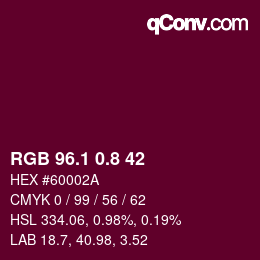 カラーコード: RGB 96.1 0.8 42 | qconv.com