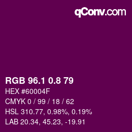 カラーコード: RGB 96.1 0.8 79 | qconv.com