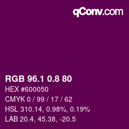 カラーコード: RGB 96.1 0.8 80 | qconv.com