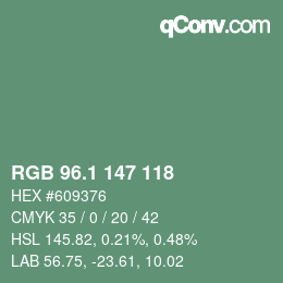 カラーコード: RGB 96.1 147 118 | qconv.com