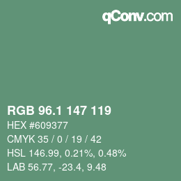 カラーコード: RGB 96.1 147 119 | qconv.com