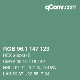 カラーコード: RGB 96.1 147 123 | qconv.com