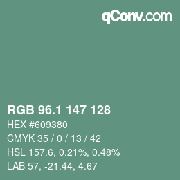 カラーコード: RGB 96.1 147 128 | qconv.com
